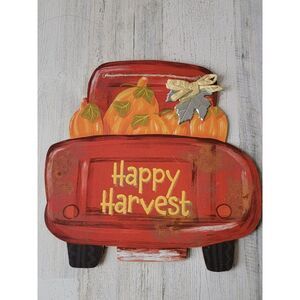 Happy harvest red truck pumpkin fall Halloween sign decor